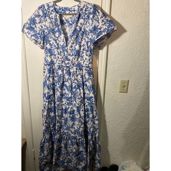 Maeve Anthropologie Somerset Maxi Blue White Floral French Country Club Dress - Picture 2 of 8